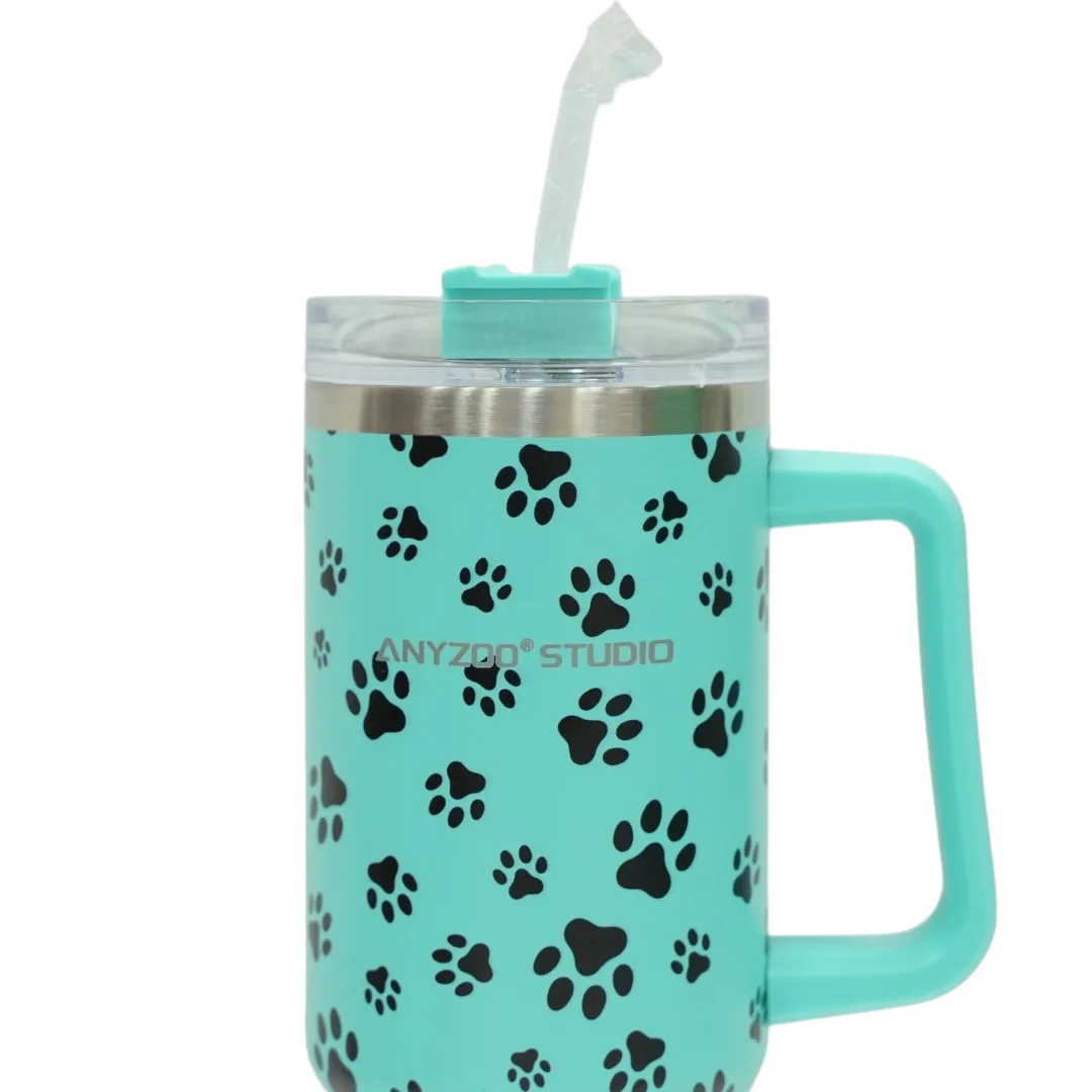 Teal Paw Print Tumbler with Black Prints thumbnail 3
