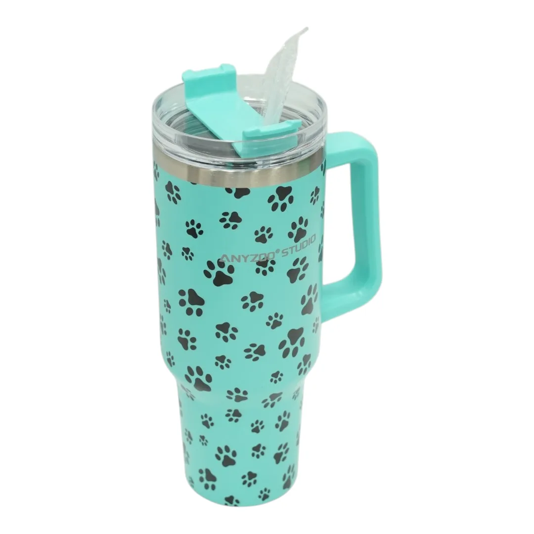 Teal Paw Print Tumbler with Black Prints