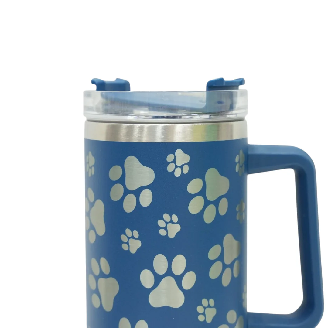 Blue Paw Print Tumbler with Silver Prints thumbnail 2
