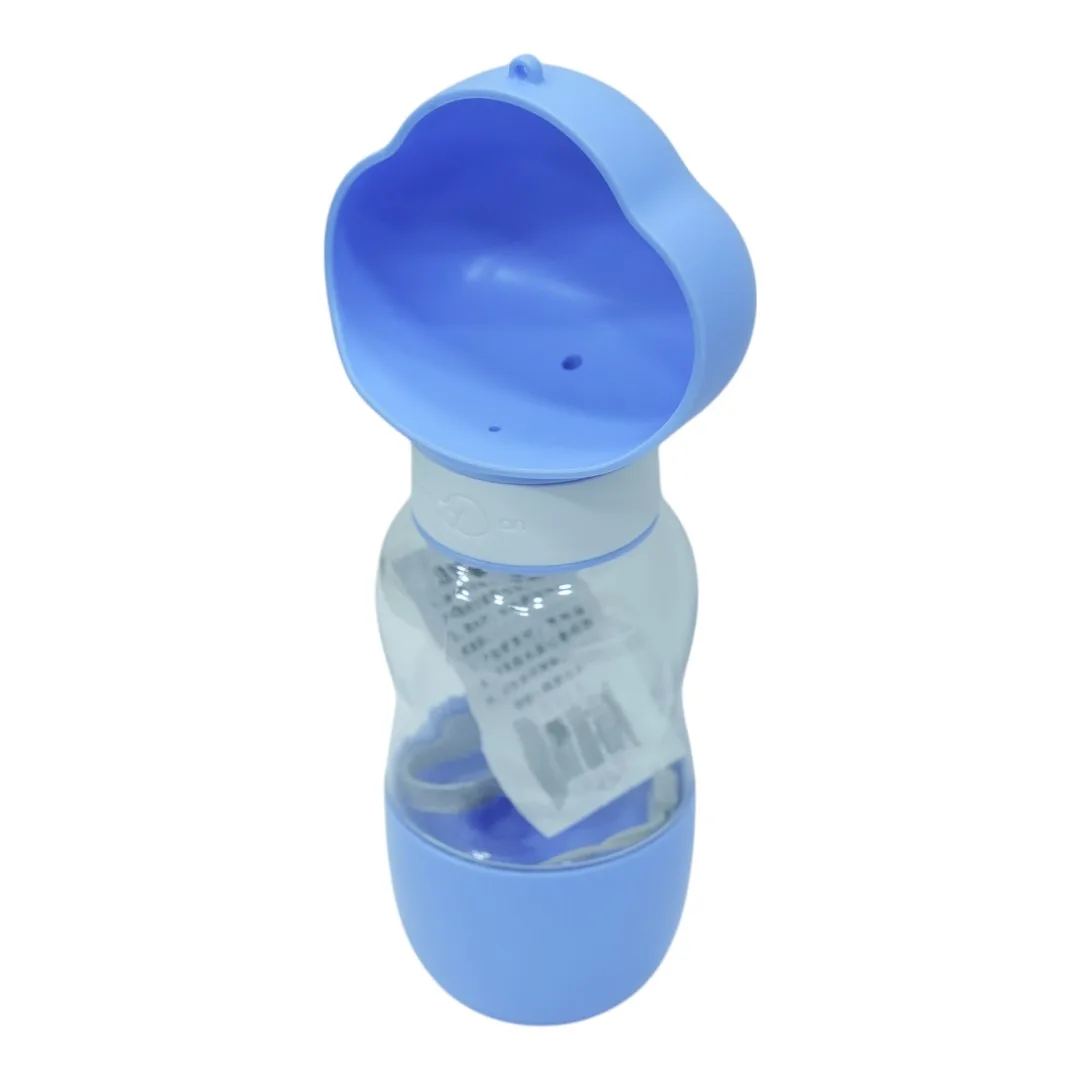 Blue and Gray Portable Pet Water Bottle with Paw-Shaped Cap thumbnail 2