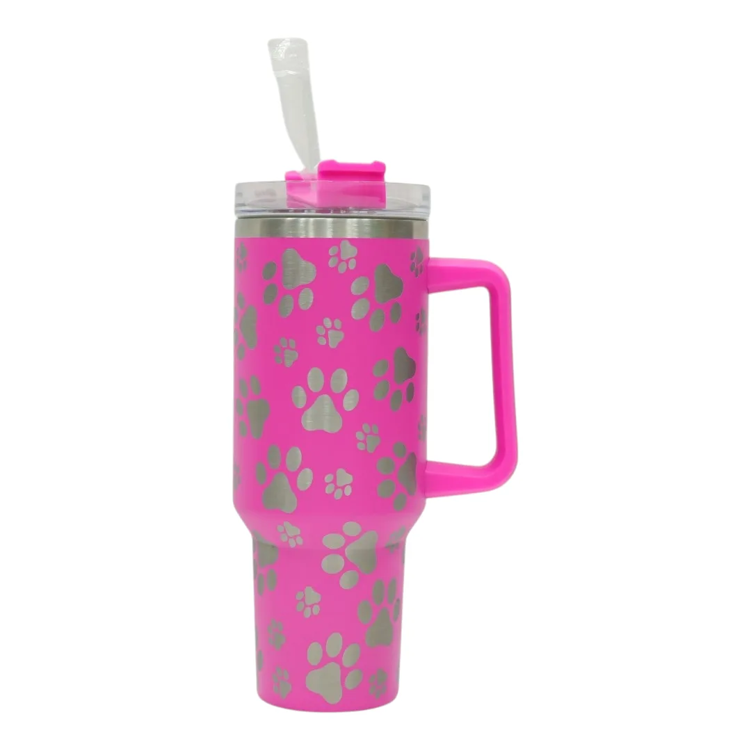 Pink Paw Print Tumbler