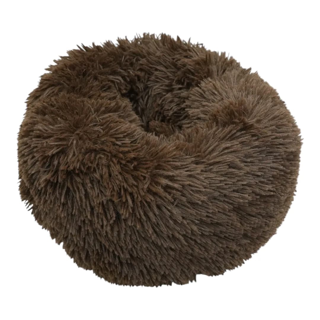 Round Plush Pet Bed - Brown