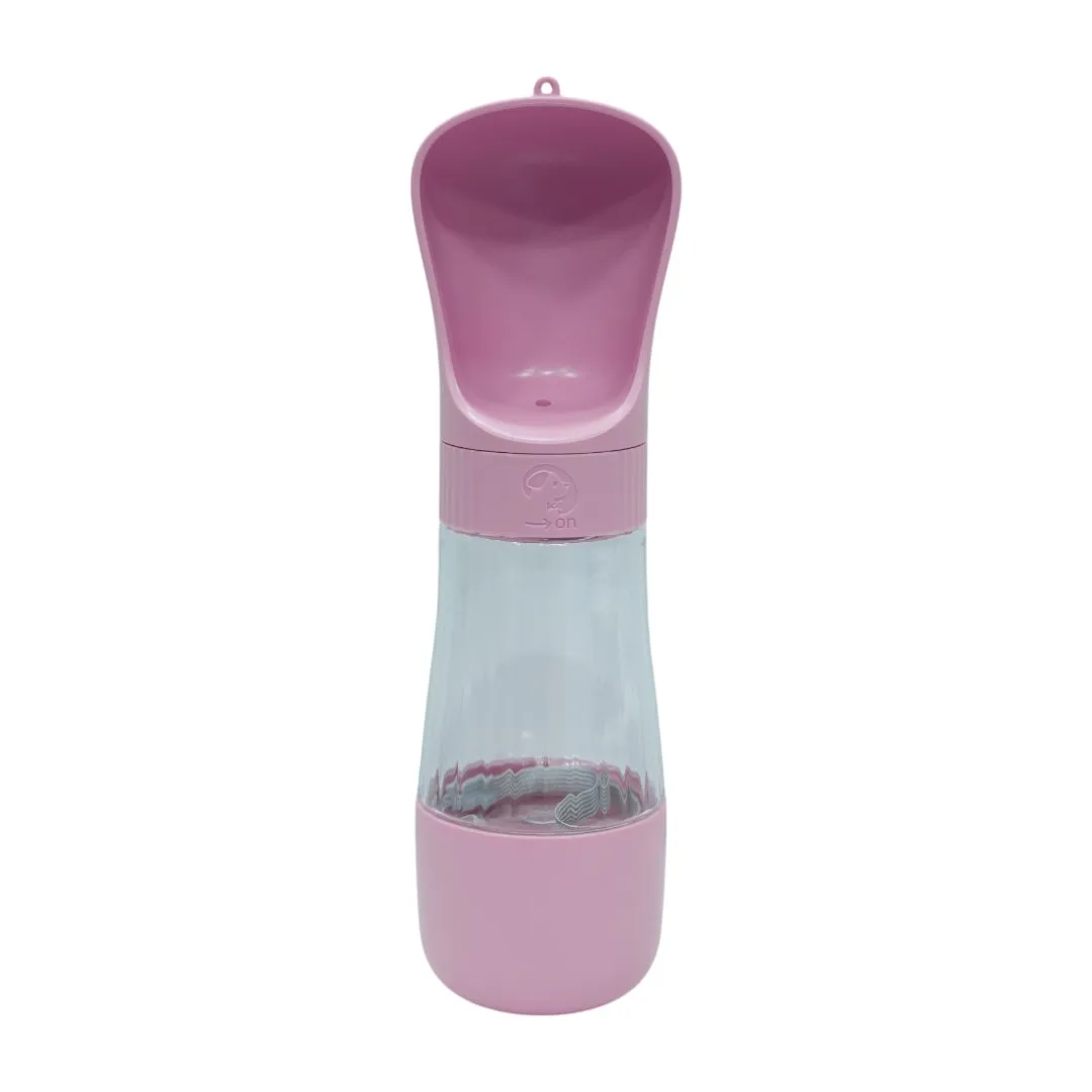 Pink Portable Pet Water Bottle with Scoop Cap