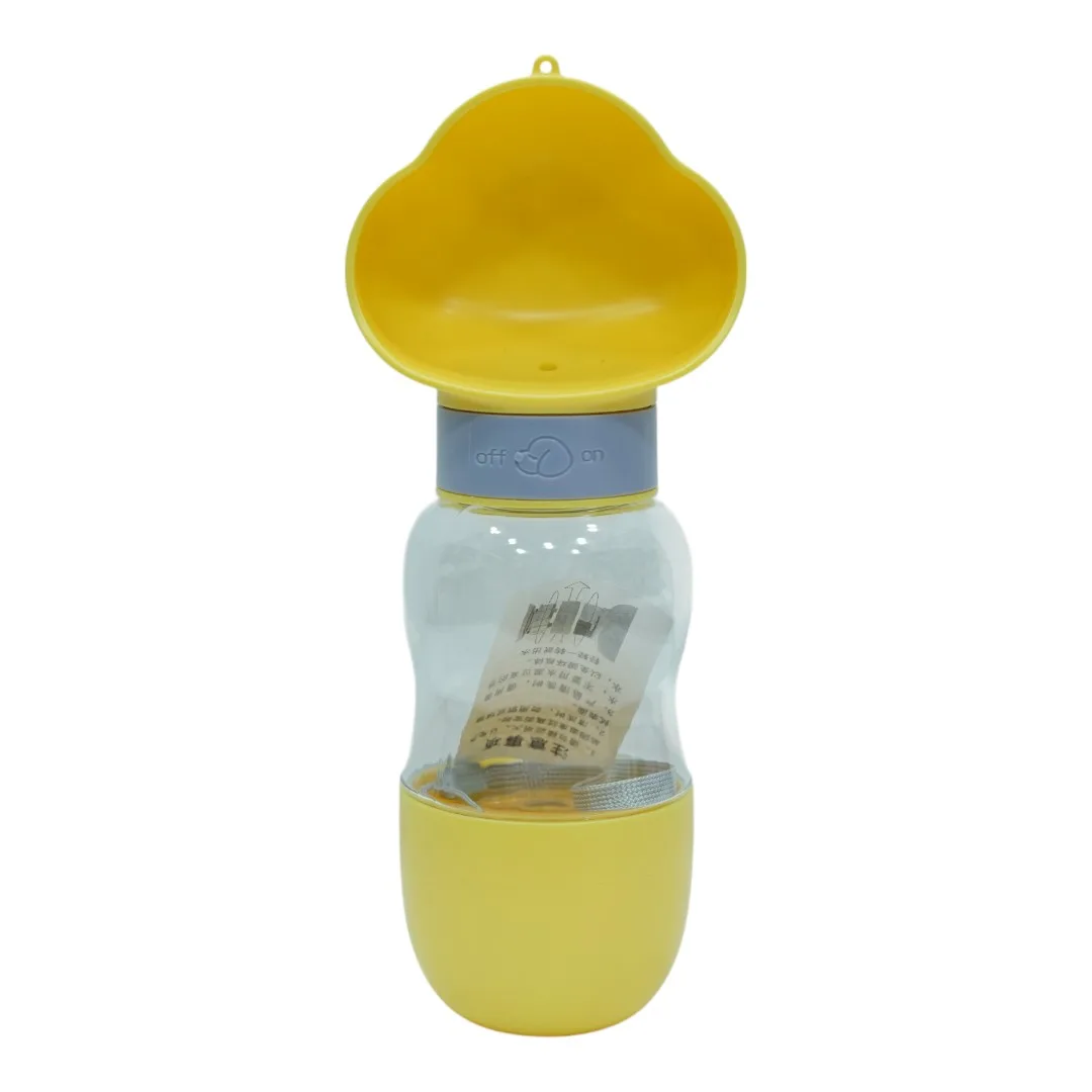 Yellow and Gray Portable Pet Water Bottle with Paw-Shaped Cap