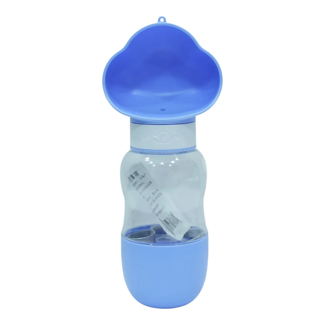 Blue and Gray Portable Pet Water Bottle with Paw-Shaped Cap